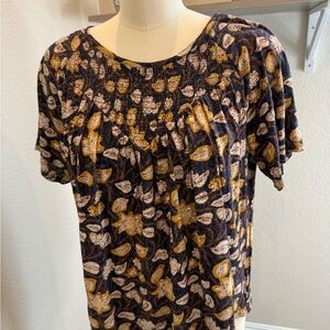 Lucky Brand Navy and Yellow Floral Blouse